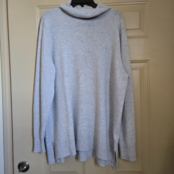 WoolOvers Luxurious Cashmere Boxy Polo Neck Jumper XL Glass Gray oversized - Picture 3 of 9